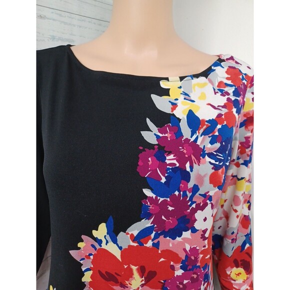 Maggy L Womens Dress Black Pink Floral Long Sleeve Sheath Tunic Sz 4 - Picture 2 of 8